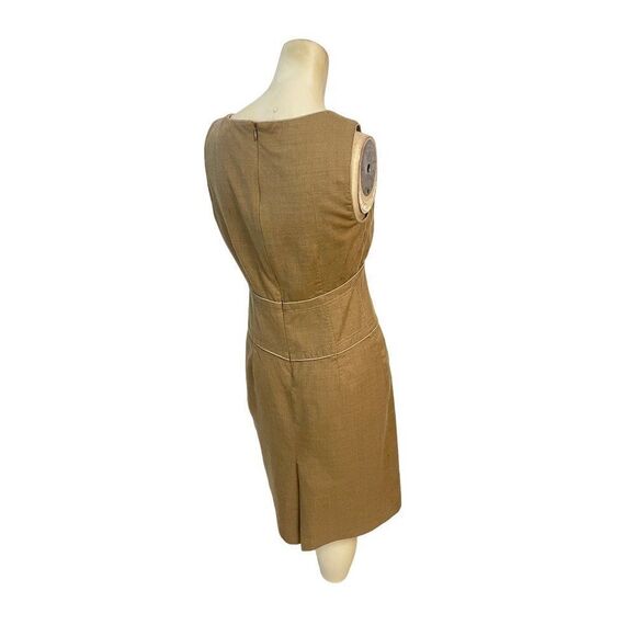 Badgley Mischka Wool Blend Sleeveless Scoop Neck A-Line Dress Beige Sz P Petite - Picture 3 of 4